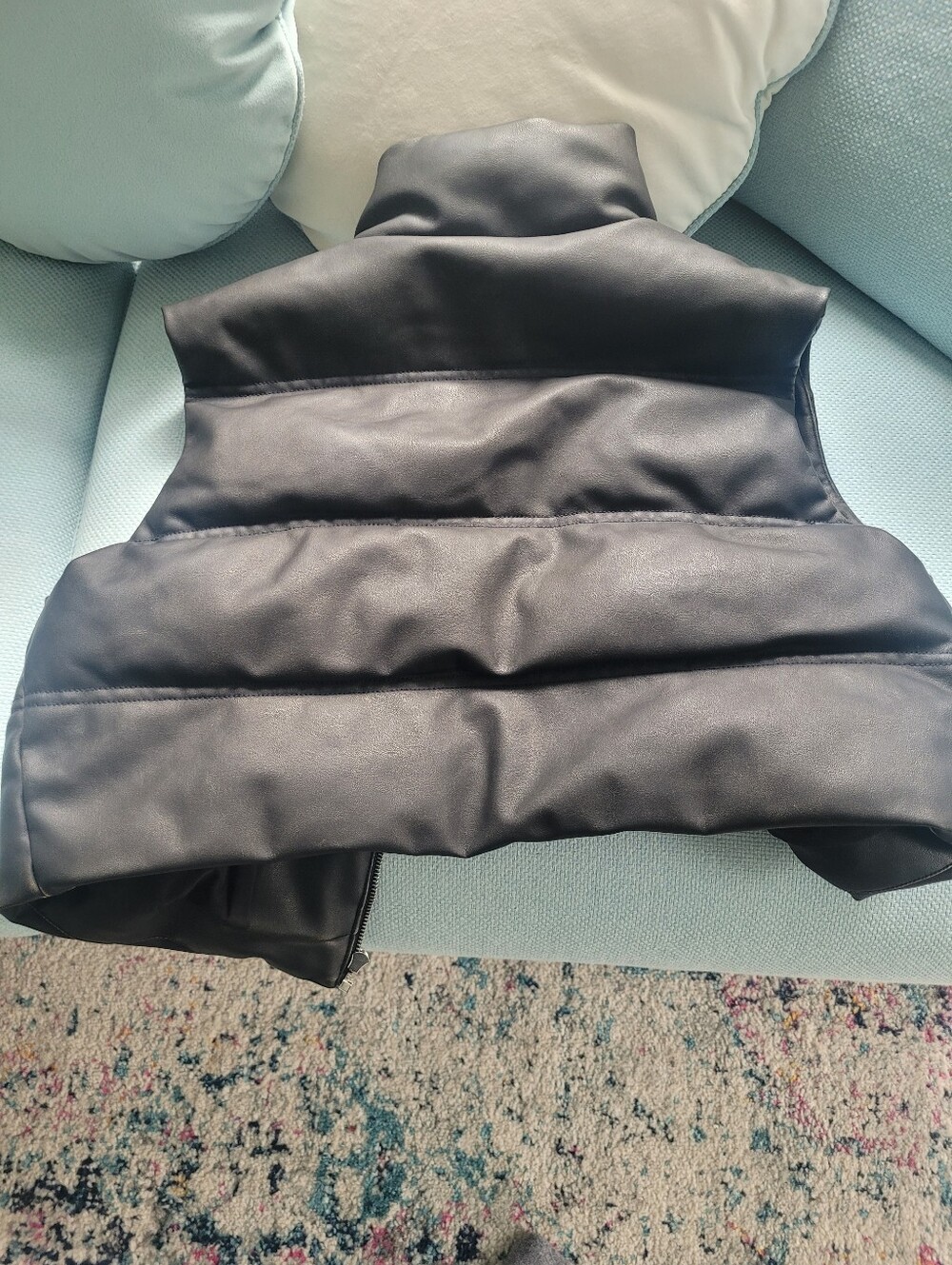 Women's Black Quilted Faux Leather Puffer Vest